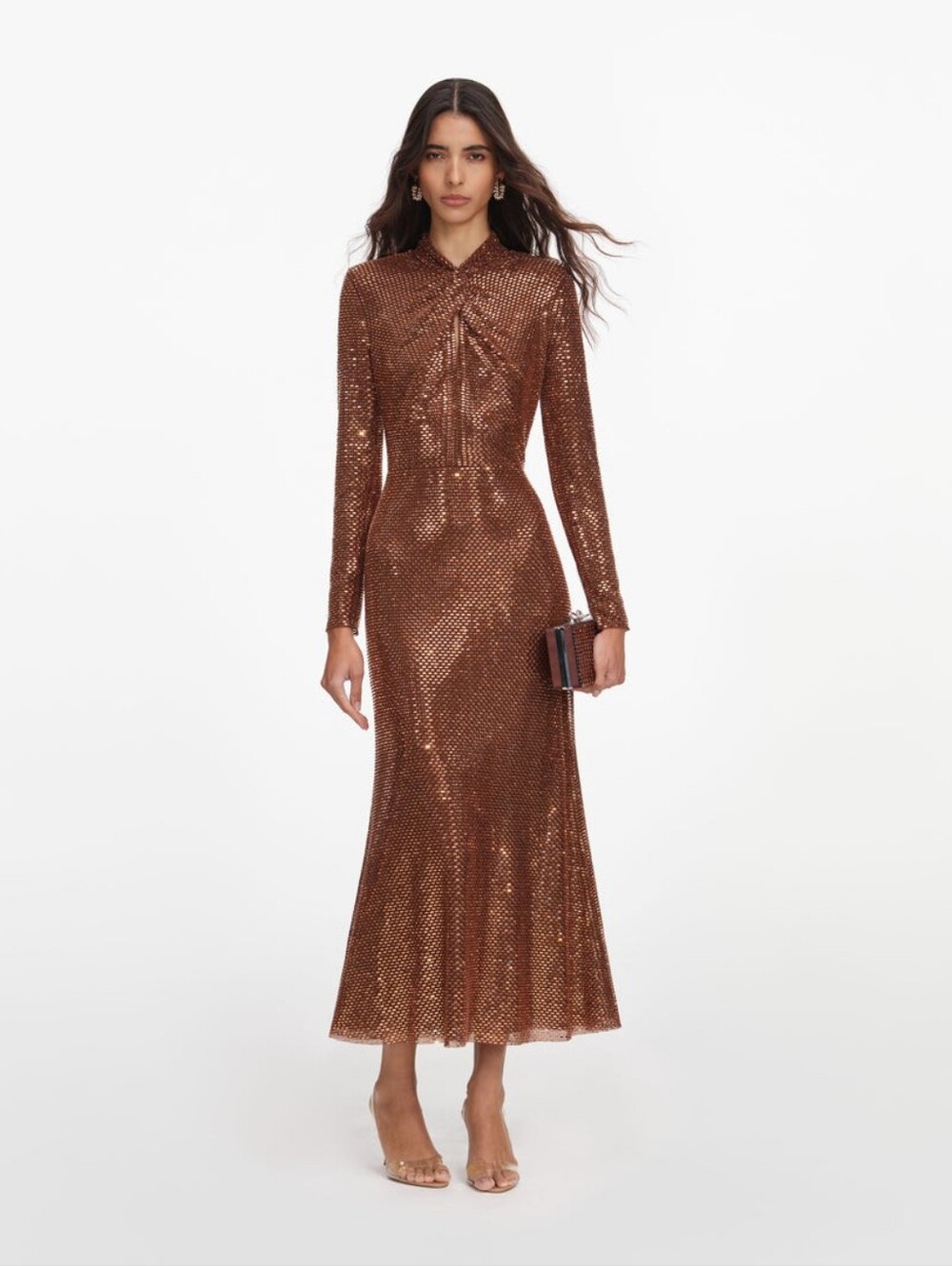Self Portrait Bronze Rhinestone Midi Dress